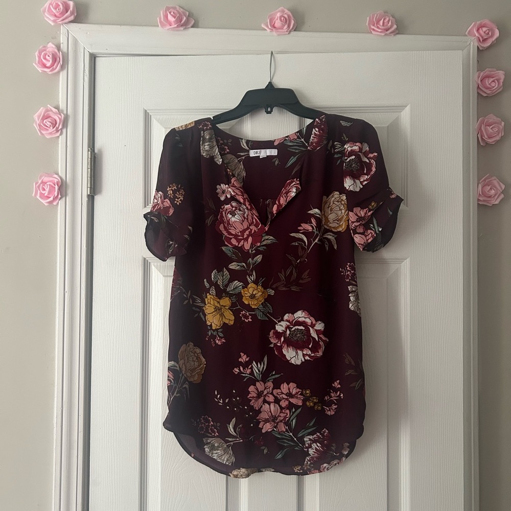 DR2 Burgundy Floral Blouse